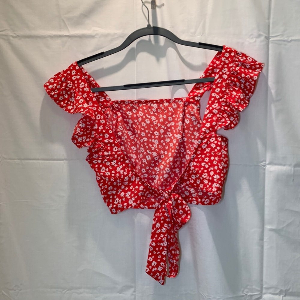 Shein floral front tied crop top